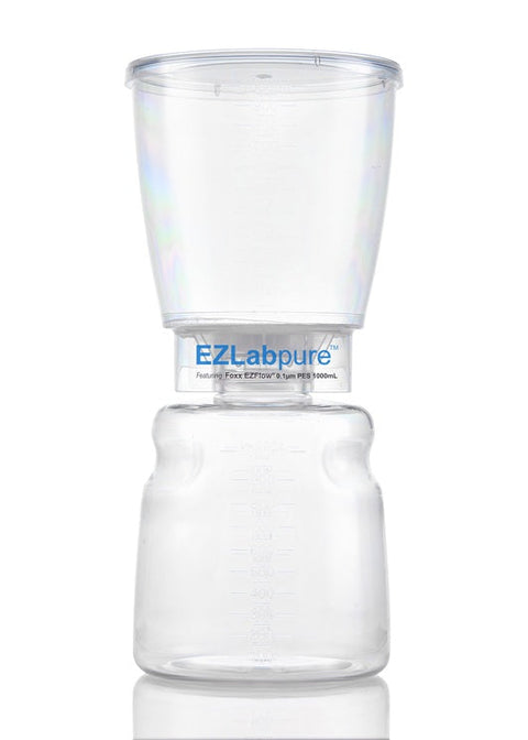 Clear plastic container with EZLabpure branding on a white background