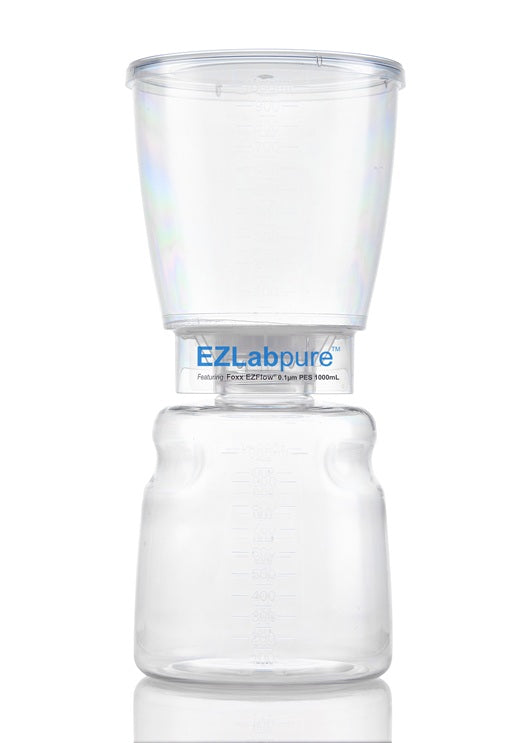 Clear plastic container with EZLabpure branding on a white background