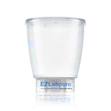 Clear plastic cup with 'EZLabpure' branding on a white background