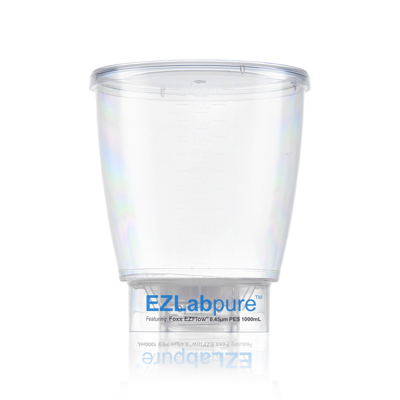 Clear plastic cup with 'EZLabpure' branding on a white background