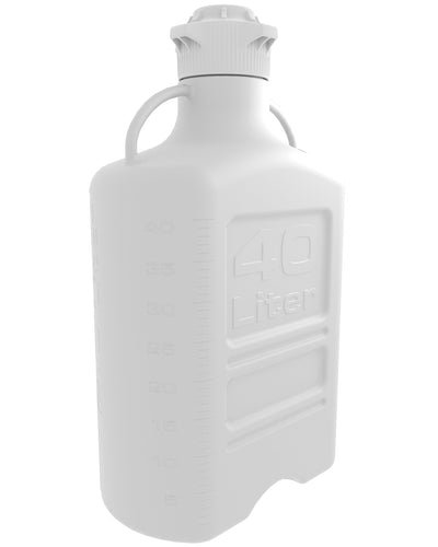 Bonbonne EZBio®, polyéthylène haute densité (PEHD), 40 L, sans robinet, bouchon VersaCap® 120 mm, double emballage, non stérile