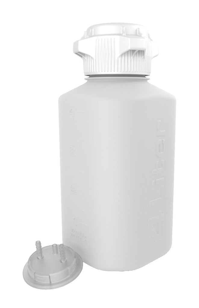 4L High Density Poly Ethylene (HDPE) Heavy Duty Vacuum Bottle - 1/4" Hose Barb Adapter and Vent Port | img_1 | Foxx Life Sciences Global | shopfls.com