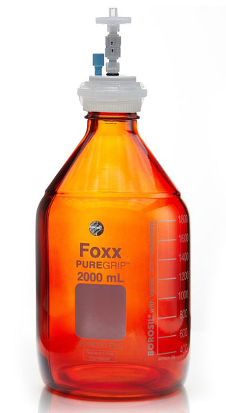 HPLC Solvent Reservoir Bottle Assembly, GL45, 2L Amber, Class VI Polytetrafluoroethylene (PTFE) Adapter,  1 Ports for 3.2mm(1/8") or 1.6mm(1/16") OD | img_1 | Foxx Life Sciences Global | shopfls.com