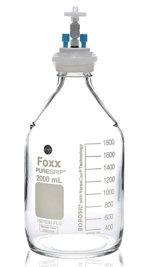 HPLC Solvent Reservoir Bottle Assembly, GL45, 2L Clear, Class VI Polytetrafluoroethylene (PTFE) Adapter,  2 Ports for 3.2mm(1/8") and/or | img_1 | Foxx Life Sciences Global | shopfls.com