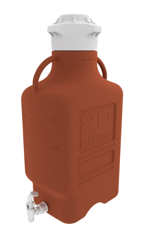 20L (5 Gal) Amber High Density Poly Ethylene (HDPE) Carboy with 120mm Cap and Spigot | img_1 | Foxx Life Sciences Global | shopfls.com
