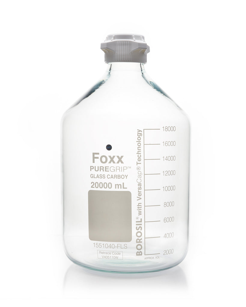 PUREGRIP® Glass Carboys, Round, Clear, 83B VersaCap®, 20 L, 1/EA | img_1 | Foxx Life Sciences Global | shopfls.com
