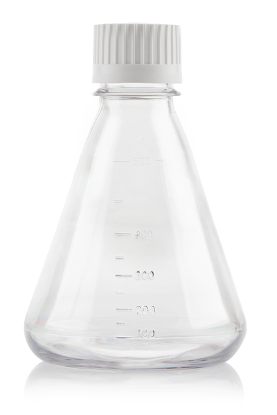 EZBio®pure® 500mL sterile Erlenmeyer Flask with baffle base and vented VersaCap® 38-430, built for sterile lab workflows and optimized mixing | img_1 | Foxx Life Sciences Global | shopfls.com