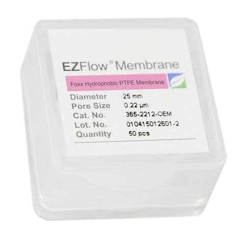50-pack EZFlow® 25mm 0.2µm PTFE Membrane Disc Filter - Hydrophobic laboratory filter for research and bioprocessing. | img_1 | Foxx Life Sciences Global | shopfls.com