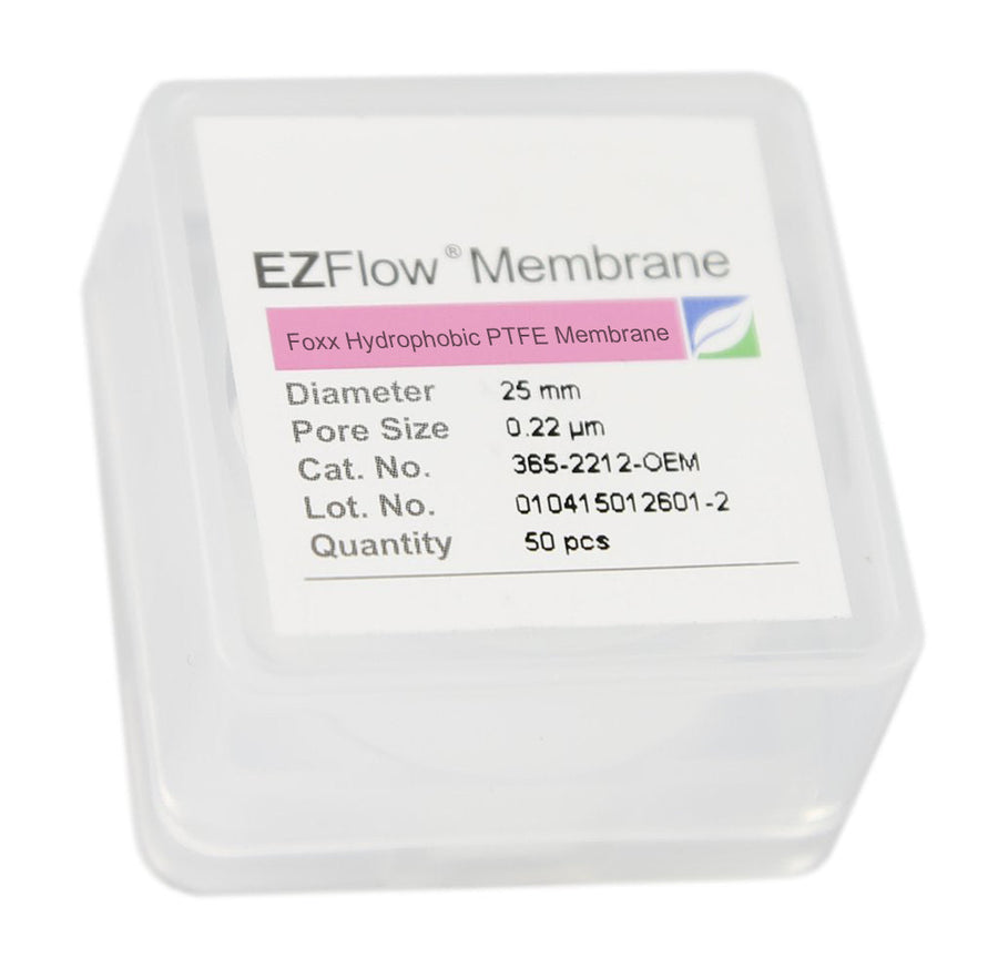 50-pack EZFlow® 25mm 0.2µm PTFE Membrane Disc Filter - Hydrophobic laboratory filter for research and bioprocessing. | img_1 | Foxx Life Sciences Global | shopfls.com