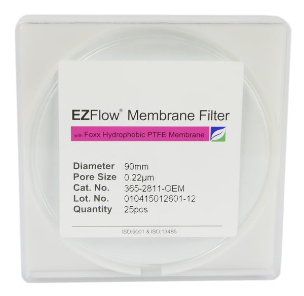 EZFlow® 90mm PTFE Filter, 0.2µm, 25 pack. Hydrophobic membrane disc for laboratory filtration. | img_1 | Foxx Life Sciences Global | shopfls.com