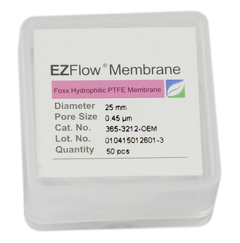 50-pack EZFlow® 25mm 0.45µm PTFE Membrane Disc Filter - Hydrophobic filter for laboratory research. | img_1 | Foxx Life Sciences Global | shopfls.com