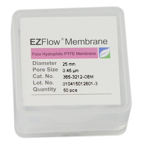 50-pack EZFlow® 25mm 0.45µm PTFE Membrane Disc Filter - Hydrophobic filter for laboratory research. | img_1 | Foxx Life Sciences Global | shopfls.com