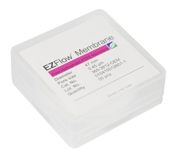 EZFlow® 47mm PTFE Membrane Filter, 0.45µm, 50 pack. Hydrophobic disc for laboratory filtration. | img_1 | Foxx Life Sciences Global | shopfls.com