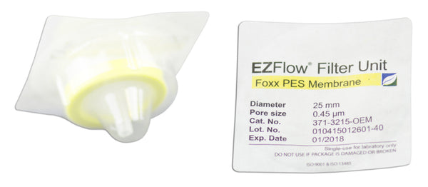 EZFlow® 25mm Sterile Syringe Filter, 0.45μm PES, 100/pack - Laboratory filtration for reliable research results. | img_1 | Foxx Life Sciences Global | shopfls.com