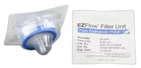 EZFlow® 25mm Sterile Syringe Filter, .45μm Hydrophilic Polyvinylidene Fluoride (PVDF), 100/pack | img_1 | Foxx Life Sciences Global | shopfls.com
