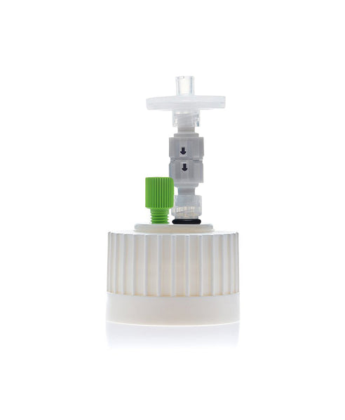 HPLC Solvent Reservoir ChromCap™ 300 Assembly, 38-430, Class VI Polytetrafluoroethylene (PTFE) Adapter,  1 Ports for 3.2mm(1/8") or 1.6mm(1/16") OD | img_1 | Foxx Life Sciences Global | shopfls.com