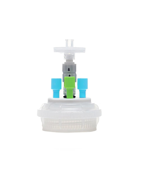 HPLC Solvent Reservoir ChromCap™ 300 Assembly, GL45, Class VI Polytetrafluoroethylene (PTFE) Adapter,  3 Ports for 3.2mm(1/8") and/or 1.6mm(1/16") | img_1 | Foxx Life Sciences Global | shopfls.com