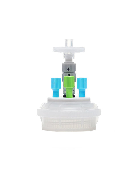 HPLC Solvent Reservoir ChromCap™ 300 Assembly, GL45, Class VI Polytetrafluoroethylene (PTFE) Adapter,  3 Ports for 3.2mm(1/8") and/or 1.6mm(1/16") | img_1 | Foxx Life Sciences Global | shopfls.com