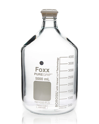 PUREGRIP® Rhino Safety Coated Clear Glass Bottle, 5L, with GL45 VersaCap - Lab-Grade, Chemical Resistant | img_1 | Foxx Life Sciences Global | shopfls.com