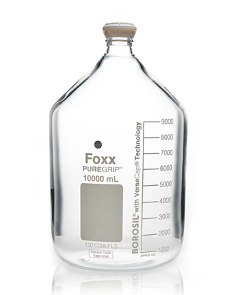 PUREGRIP® Rhino Safety Coated Glass Bottle, Clear, 10L, with GL45 VersaCap - Laboratory-Grade Chemical Storage | img_1 | Foxx Life Sciences Global | shopfls.com