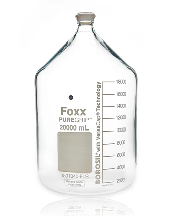 PUREGRIP® Rhino Safety Coated Glass Bottle, Clear, 20L, with GL45 VersaCap - Lab-Grade Bottle, 1/EA | img_1 | Foxx Life Sciences Global | shopfls.com