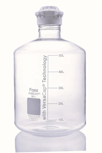 PUREGRIP® Rhino 50L Clear Glass Carboy with 83B VersaCap - Safety Coated for Laboratory & Bioprocessing | img_1 | Foxx Life Sciences Global | shopfls.com