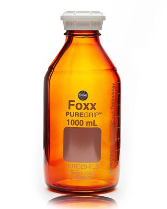 PUREGRIP® Amber Glass Bottles, 1000mL, Safety Coated, with GL45 VersaCap® - 4/CS Laboratory-Grade | img_1 | Foxx Life Sciences Global | shopfls.com