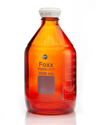 PUREGRIP® Amber Glass Bottles, 2000mL, with GL45 VersaCap®. Safety Coated. Laboratory-Grade, 4/CS. | img_1 | Foxx Life Sciences Global | shopfls.com