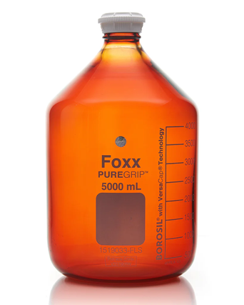 PUREGRIP® Rhino Amber Glass Bottle, 5L, with GL45 VersaCap - Safety Coated Lab Bottle, 1EA | img_1 | Foxx Life Sciences Global | shopfls.com