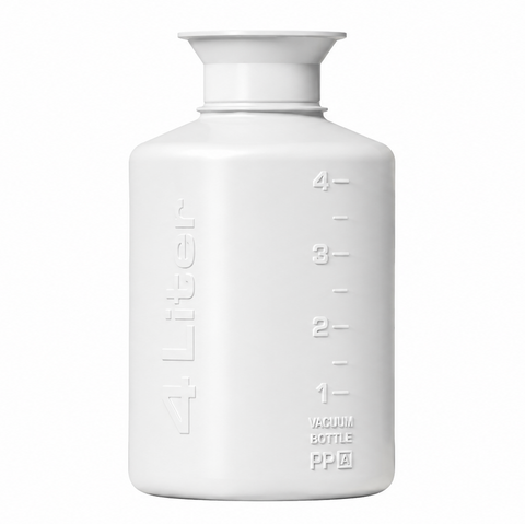 A matte white plastic water bottle with embossed measurement markings and the vertical text '4 Liter' on the side, shown against a plain white background.