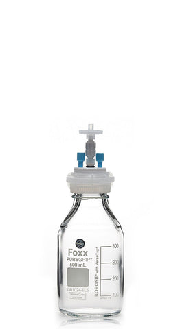 HPLC Solvent Reservoir Bottle Assembly, GL45, 500mL Clear, Class VI Polytetrafluoroethylene (PTFE) Adapter,  2 Ports for 3.2mm(1/8") and/or | img_1 | Foxx Life Sciences Global | shopfls.com