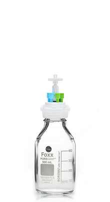 HPLC Solvent Reservoir Bottle Assembly, GL45, 500mL Clear, Class VI Polytetrafluoroethylene (PTFE) Adapter,  6 Ports for 3.2mm(1/8") and/or | img_1 | Foxx Life Sciences Global | shopfls.com