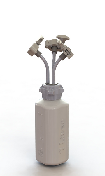 EZBio® 1L PP rigid reservoir with 53B VersaCap® featuring 3 Mini TC ports, non-sterile bioprocess bottle