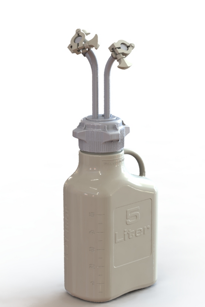 EZBio® 5L PP rectangular carboy with 83B VersaCap®, 3 Mini TC ports and 3/8" hose barb, non-sterile