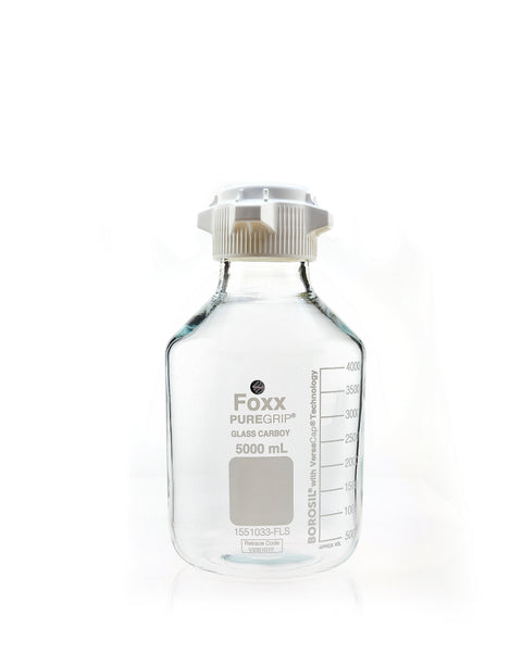 PUREGRIP® Glass Carboys, Round, Clear, 83B VersaCap®, 5 L, 1/EA | img_1 | Foxx Life Sciences Global | shopfls.com