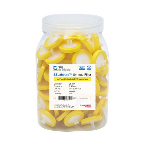 EZlabpure 25mm Syringe Filters – 0.45µm PES Membrane, Non-Sterile  Foxx Life Sciences | img_1 | Foxx Life Sciences Global | shopfls.com