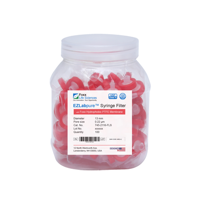EZlabpure™ Hydrophobic PTFE Syringe Filters, 0.22 µm Pore Size Membrane for Prefiltration and Sample Prep, 13 mm, Non-Sterile, 100/PK