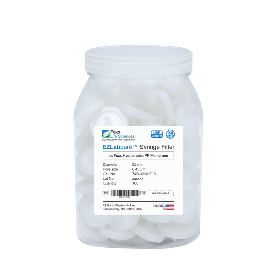 EZlabpure 25mm Syringe Filters – 0.45µm Sterile PES Membrane for Sample Clarification  Foxx Life Sciences | img_1 | Foxx Life Sciences Global | shopfls.com