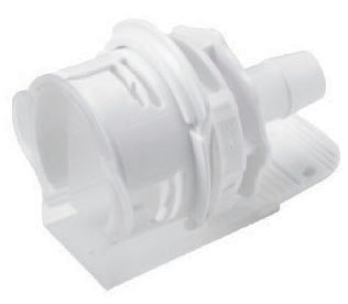 Blue and white mechanical component on a white background