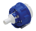 Blue and white mechanical component on a white background