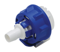 Blue and white mechanical component on a white background