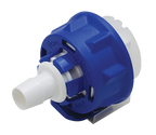 Blue and white mechanical component on a white background