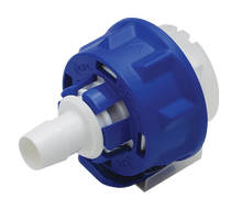Blue and white mechanical component on a white background