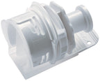 White plastic plumbing fitting on a white background