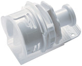 White plastic plumbing fitting on a white background