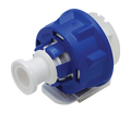 Blue and white mechanical component on a white background
