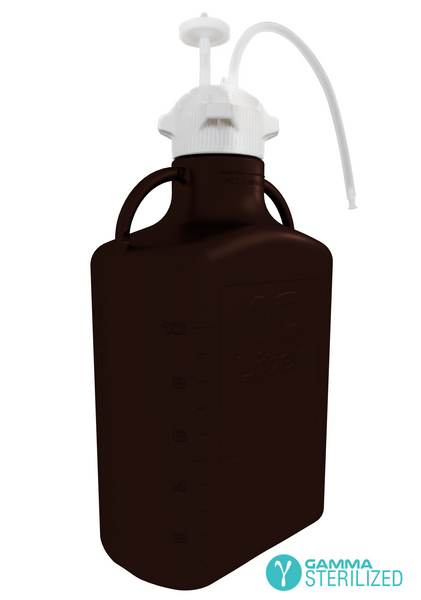 EZBio® Single Use Carboy Assembly, 10L, Dark Amber Polypropylene (PP), VersaCap® 83B, TPE Tubing w/ Dip Tube, Gamma Sterilized, 1/EA | img_1 | Foxx Life Sciences Global | shopfls.com