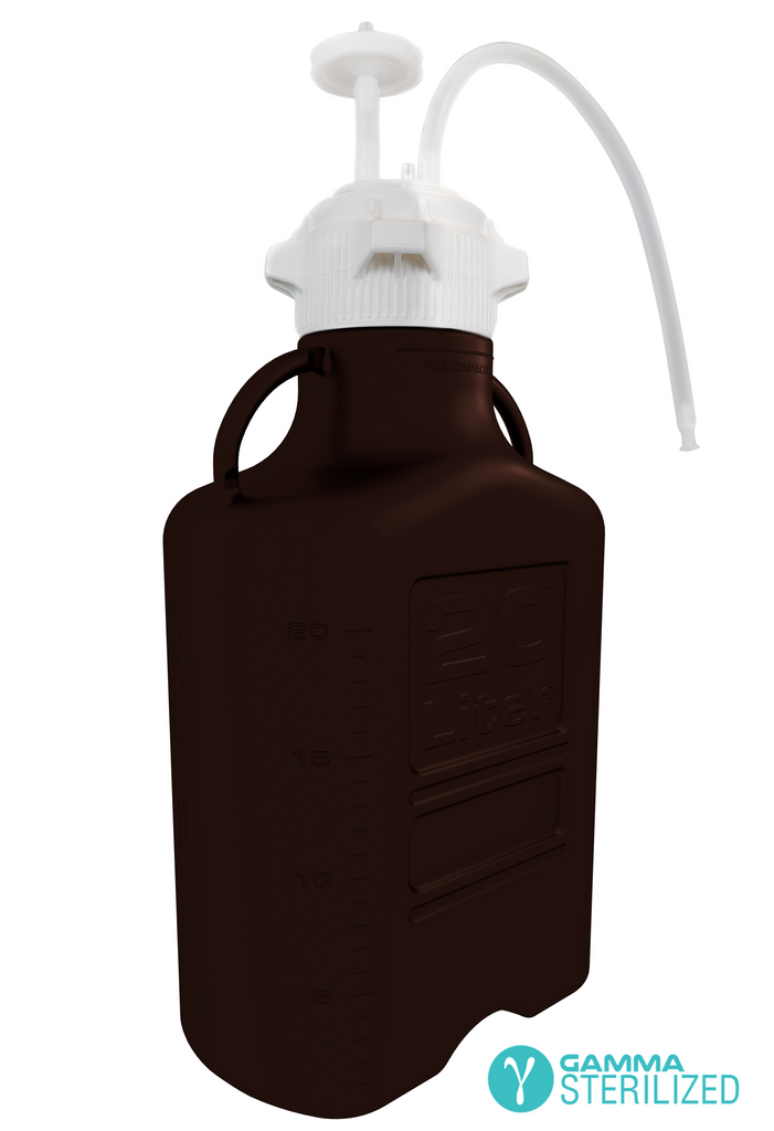 EZBio® Single Use Carboy Assembly, 20L, Dark Amber Polypropylene (PP), VersaCap® 120mm, TPE Tubing w/ Dip Tube, Gamma Sterilized, 1/EA | img_1 | Foxx Life Sciences Global | shopfls.com