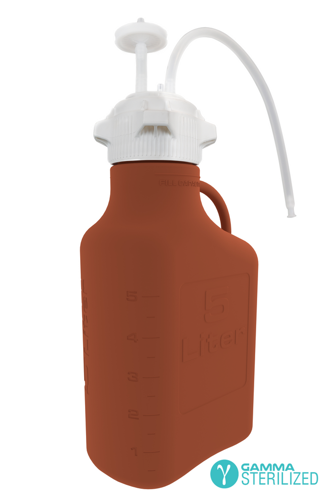 EZBio® Single Use Carboy Assembly, 5L, Amber High Density Poly Ethylene (HDPE), VersaCap® 83B, TPE Tubing w/ Dip Tube, Gamma Sterilized, 1/EA | img_1 | Foxx Life Sciences Global | shopfls.com