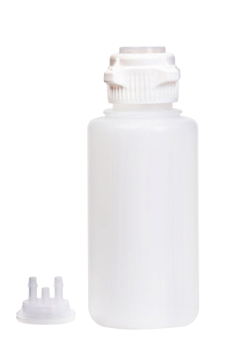 Round EZLabpure™ Polypropylene (PP) Vacuum Bottle, 1 L, Open VersaCap® 53B, With Closed and 2x1/4" HB Adapters, 1/EA | img_1 | Foxx Life Sciences Global | shopfls.com